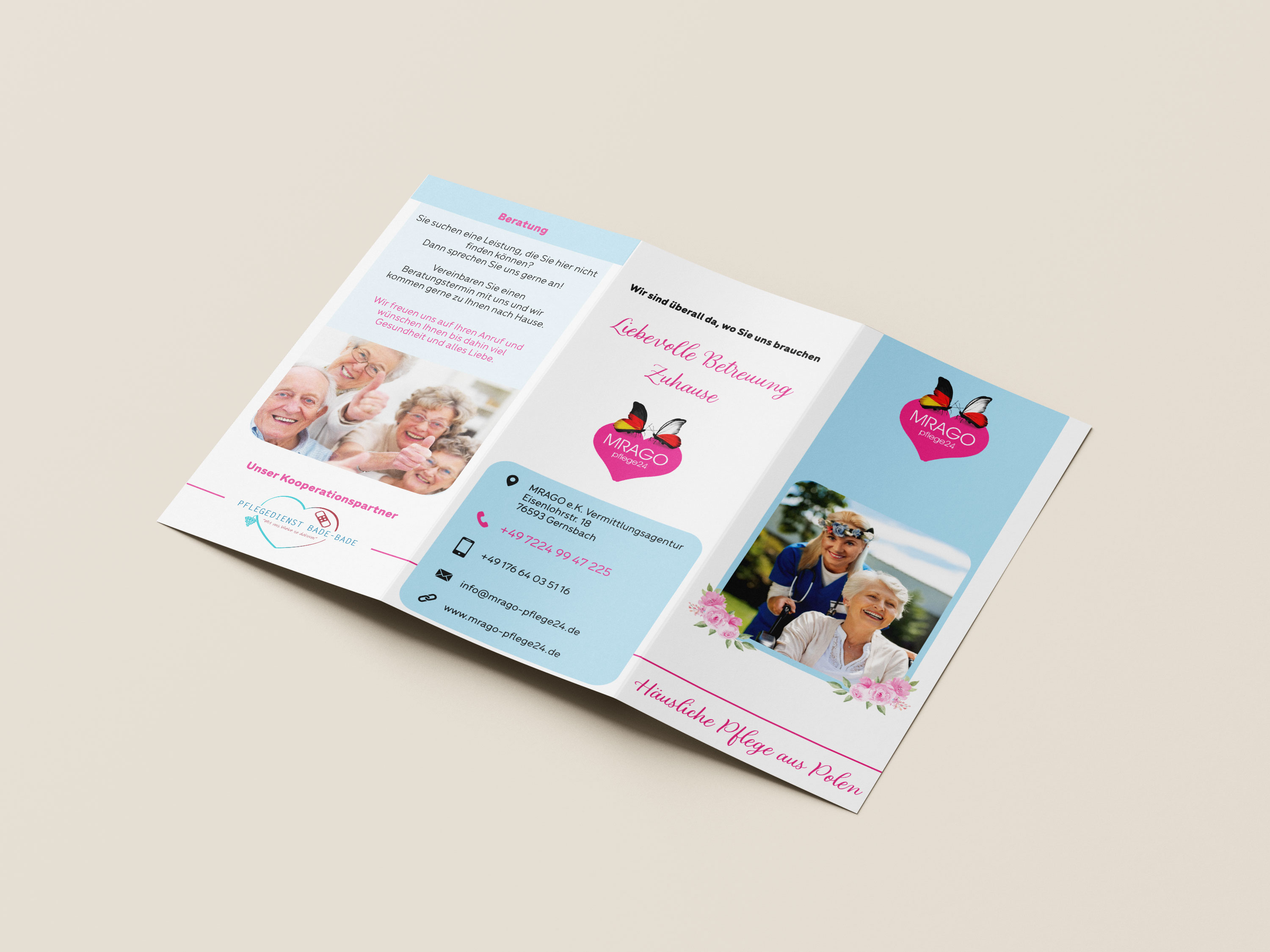 Außenseite des Flyers von MRAGO Pflege24